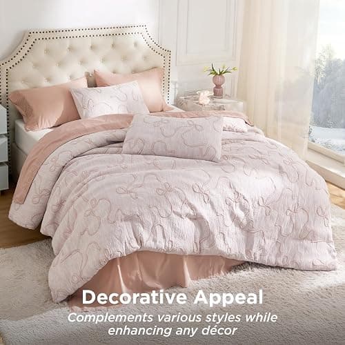 Bedsure Pink Comforter Set Queen, GentleSoft™ 3 Pieces Breathable Bow Comforter Set Women Girls with 2 Pillow Shams, Cute Queen Bedding Sets Pink Room Decor Aesthetic Bedroom Decor, 90x90 Inches thumbnail 5