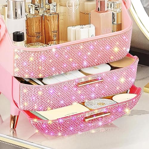 Bling Makeup Organizer for Teen Girl Gift,Hollywood Vanity Makeup Storage Box for Girl Birthday Gift,Practical Gift for Daughter,Bathroom Organizer,Skincare Organizer (Triple Pink) thumbnail 6