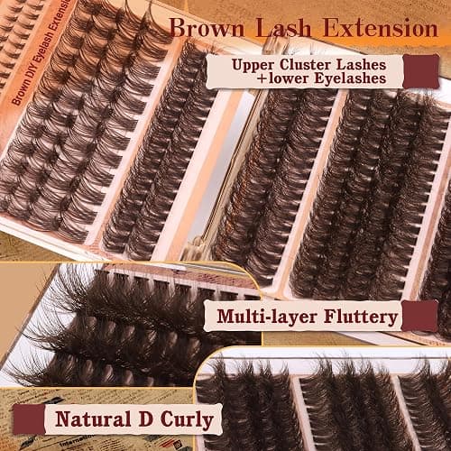 Eefofnn Brown Lash Clusters 360 pcs Eyelash Extension Natural Individual Lashes Brown Wispy+50P+60P+80P+Bottom Lashes Clusters DIY Lash Extension 5 Styles Cluster Lashes D Curl Lash Extension thumbnail 5
