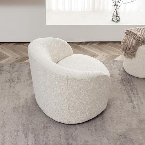KINWELL 34" W Mid Century Modern Swivel Barrel Chair, Round Upholstered Boucle Swivel Accent Chairs, No Assembly Sofa Chair for Living Room Bedroom Reading Apartment Lounge Nursery(Cream) thumbnail 7