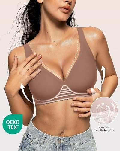 OEAK Womens Deep V Bras Wireless Comfortable Bra Supportive No Underwire Bras Tshirt Push Up Bralettes Plunge Seamless Bra thumbnail 2