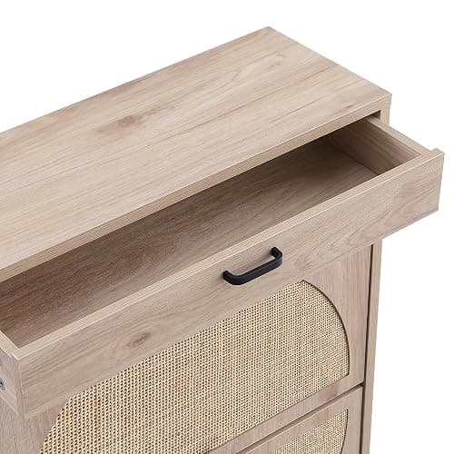 XIAO WEI Shoe Cabinet, Natural Semi Circle Rattan Shoe Storage Organizer Cabinet with 2 Flip Drawers, Freestanding Shoe Rack with Adjustable Shelf for Entryway thumbnail 3