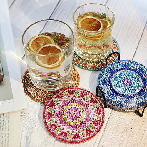 Temlum 6 Pcs Diamond Painting Coasters Kit with Holder, DIY Mandala Diamond Art Coaster Kits for Beginners, Adults Art Craft Supplies thumbnail 5