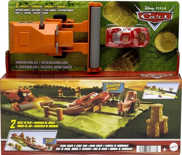 Mattel Disney and Pixar Cars Playset with 3 Toy Vehicles & 2 Ways to Play, Frank Escape & Stunt Race Set Includes Lightning McQueen thumbnail 6