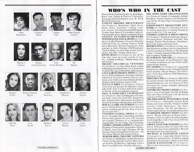 Brody Grant "THE OUTSIDERS" Brent Comer/Jason Schmidt/Sky Lakota-Lynch/Emma Pittman/January 2025 Broadway Musical Playbill with (2) Two Advertising Flyers thumbnail 5