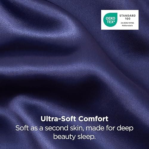Bedsure Satin Pillowcases, Similar to Silk Pillow Cases Queen Size Set of 2, Pillow Case for Sleeping Women with Envelope Closure, Gifts for Women Men, Navy, 20x30 Inches, 2pcs thumbnail 6