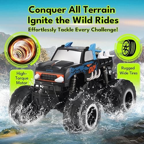 Threeking 1:16 Waterproof Monster Truck Toys RC Cars Amphibious Remote Control Car Trucks 4WD All Terrain Off-Road Pickup Toy for 6 7 8 9 10 11 12 Year Old Boys Girls Kids Gifts Presents thumbnail 3