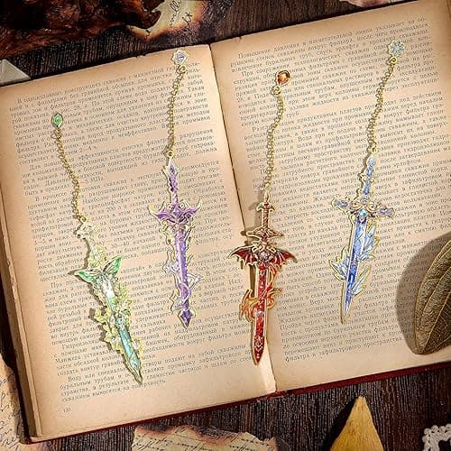4pcs Fantasy Sword Bookmarks for Books, Journals, Planners - Cool Metal Book Markers for Reading Women & Men, Unique Book Marks Gifts for Book Lovers, Reading Accessories for Students & Adults & Kids - Sword thumbnail 9