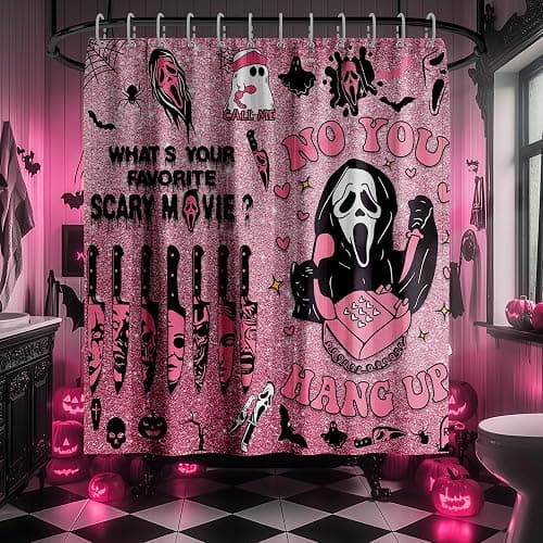 KAIRA Halloween Shower Curtain, 72x72 Inch with Hooks Spooky Scary Face Bathroom Decor, Funny Ghost-Themed Fabric Curtain for Party or Home Bathroom Use - Image 1