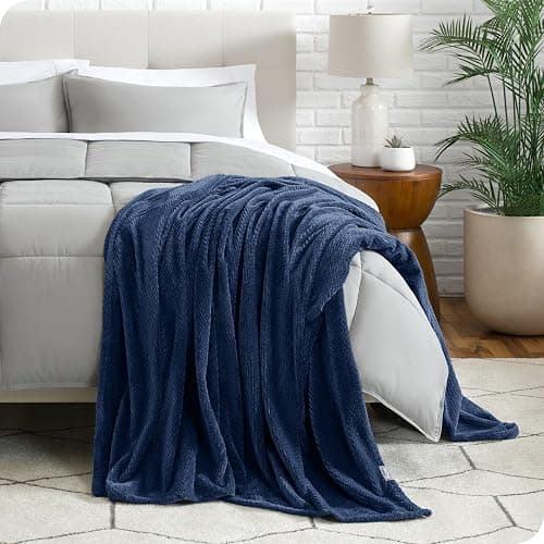 Bare Home Textured Fleece Blanket - Full/Queen - Ultra-Soft Lightweight for Bed, Sofa, and Couch - Luxury Microplush - Cozy Warm Blanket (Full/Queen, Chevron Dark Blue) thumbnail 5