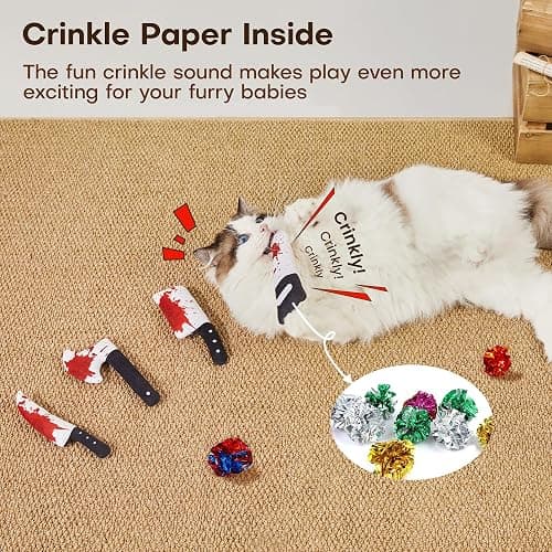 Potaroma 4Pcs Cat Toys, Horror Halloween Knife-Shaped Kitten Catnip Crinkly Sound Toys, Indoor Exercise for All Cat Breeds 6.5 Inches thumbnail 4