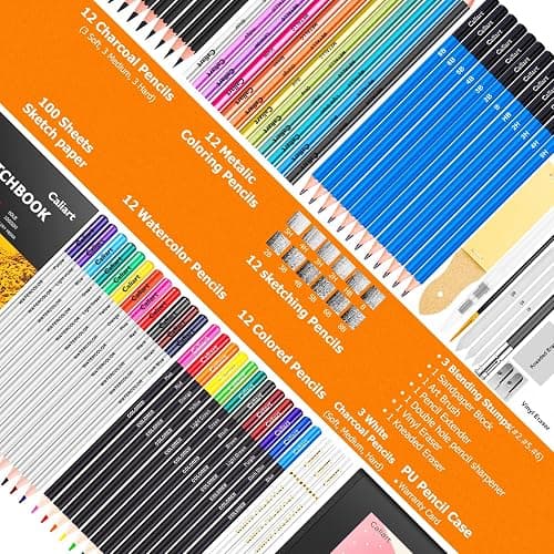 Caliart 176PCS Art Supplies Sketching Kit, 100 Sheets 3-Color Sketch Book | Graphite Colored Charcoal Watercolor & Metallic Pencils, Drawing Supplies Set Gifts for Artists Adults Teens Girls Boys Kids thumbnail 7