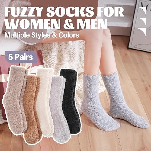 ANTSANG Fuzzy Socks for Women Men Slipper Fluffy Cozy Warm Winter Thick Plush Crew Socks 5 Pairs thumbnail 2
