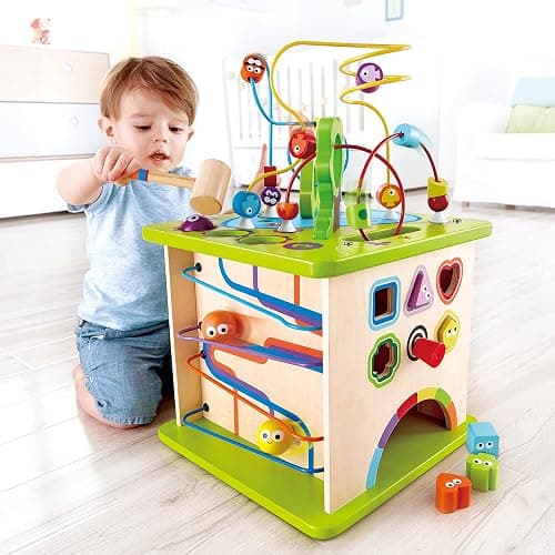 Hape Country Critters Play Cube| Wooden Learning Puzzle Toy for Toddlers, 5-Sided Activity Centre with Animal Friends, Shapes, Mazes, Wooden Balls, Shape Sorter Blocks and More thumbnail 2