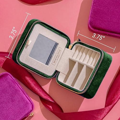 Benevolence LA Plush Velvet Jewelry Box | Travel Jewelry Case Organizer with Mirror | Featured in Oprah's Favorite Things | Best Gifts For Daughter, Girlfriend, Mom | Gifts For Her - Emerald thumbnail 3
