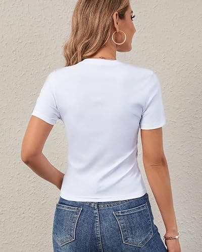 DGRPI Womens Cotton Basic Short Sleeve Crew Neck Summer T-Shirts Y2K Cute Crop Tops Baby Tee thumbnail 6