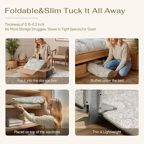 WondRg 8x10 Blue Cream Neutral Area Rug | Washable, Vintage, Soft, Non Slip, Low Pile, Distressed, Carpet for Living Room Bedroom Dining Room Nursery Home Decor thumbnail 6