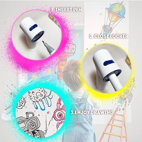 BECUSSITTA Airbrush Marker Sprayer Set for Kids - 24 Washable Markers & 20 Stencils - Fun Arts & Crafts Kit for Ages 5-9 - Creative Gift for Boys & Girls - Cordless Rechargeable Electric thumbnail 5