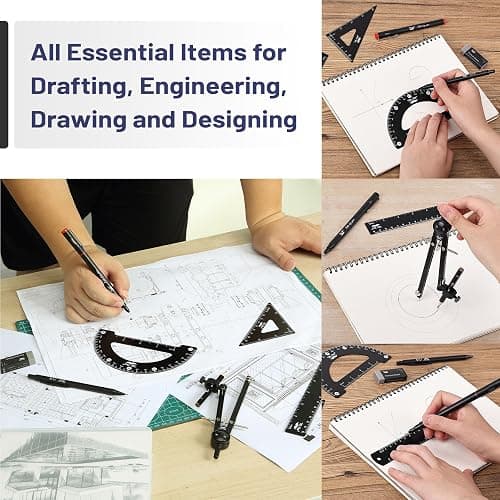Mr. Pen- Professional Geometry Set, 15pcs, Black Geometry Kit for Artists and Students, Geometry Set, Metal Rulers and Compasses, Drawing Tools, Drafting Supplies, Drafting Set, Drafting Tools and Kit thumbnail 6