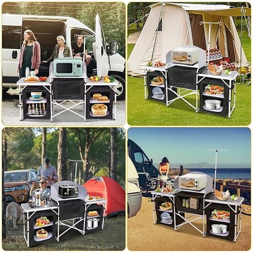 Nice C Camping Kitchen Table, Folding Table, Upgrade Light Stand and Windshield Cooking Station & 3 Organizers, Carry Bag for Outdoor, Beach, BBQ, Picnic, Cooking, Indoor, Office(Silver) thumbnail 4