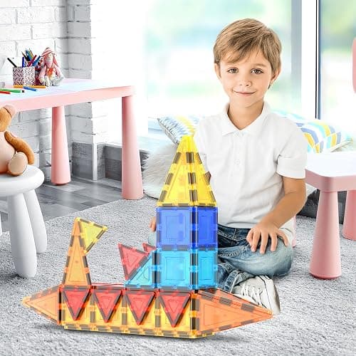 PicassoTiles Magnetic Tiles 60pcs Kids Toys Classroom Sensory Toy for Toddlers STEM Learning Building Blocks, Montessori Pretend Play Magnet Tile Construction Stacking Block Boys Girls Ages 3+ PT60 thumbnail 2