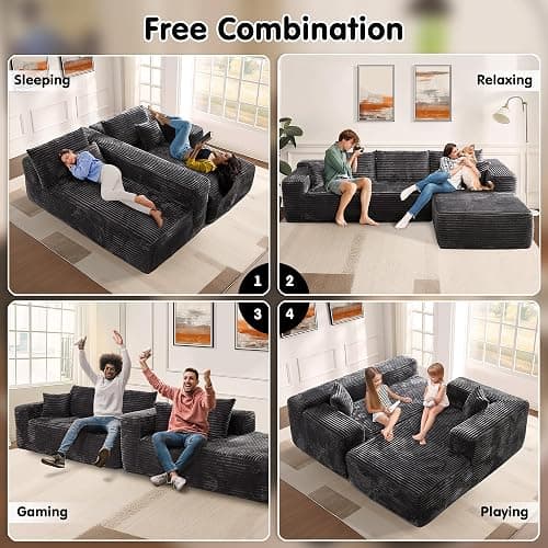 ovios 104" Cloud Sectional Couch with L-Shape Chaise,Modern Modular Sofa with Deep Seat, Upholstered Couches for Living Room Bedroom,No Assembly Required, Grey (Plush Corduroy Fabric) thumbnail 7