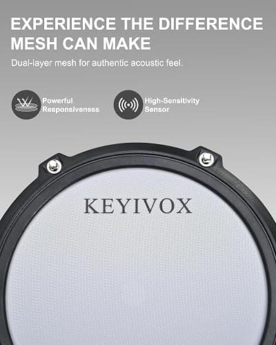KEYIVOX Electric Drum Set - Silent Electronic Drum Set Adult, Drum Kit for Beginners with 4 Mesh Drum Pads, 150 Sounds, 30 Songs, 15 Kits, USB MIDI, Headphones, Throne, Sticks, Pedals, MT20C, Black thumbnail 4