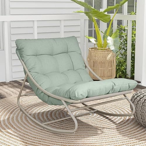 Grand patio Outdoor Rocking Chair, Metal Lounge Rocking Chair with Thick Cushion, Comfy Modern Rocker for Patio Porch Deck Backyard, Green thumbnail 6