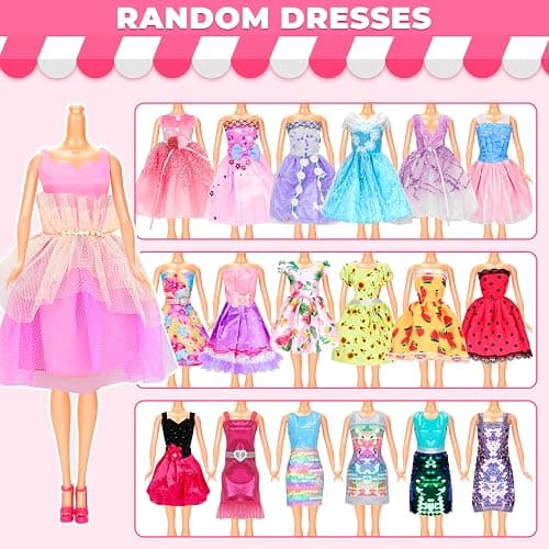 195 Pcs Doll Clothes and Accessories Kit, Include Princess Gowns, Fashion Skirt, Slip Dresses, Tops, Pants, Bikini Swimsuits, Shoes, Crowns, Necklaces, Glasses, Hangers in Gift Box for 11"-12" Dolls thumbnail 4
