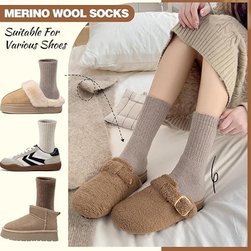 EBMORE 5 Pairs Women Merino Wool Boot Socks Warm Thermal Winter Thick Hiking Cozy Cabin Crew Comfy Socks for Ladies thumbnail 3