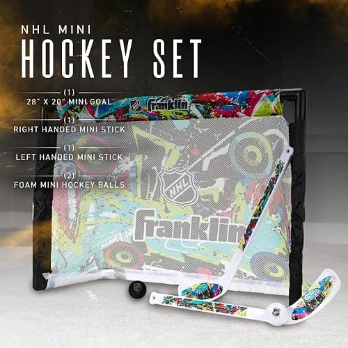 Franklin Sports NHL Kids Mini Hockey Set - Includes (1) Knee Hockey Goal, (2) Mini Sticks + (2) Foam Balls - Indoor Toy Youth Goal + Sticks Set - Graffiti thumbnail 8