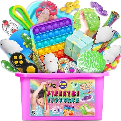 Fidget Box for Girls Boys, FunKidz Mystery Sensory Fidget Pack Toys for Stress Relief Kids Party Favors Gift Classroom Prizes Travel Camping with Portable Case - Image 1