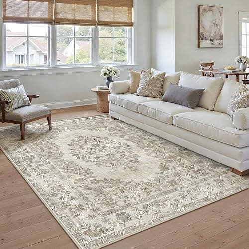 PureCozy 9x12 Area Rug Beige Washable Vintage Distressed Living Room Carpet Large Bedroom Indoor Medallion Floral Non Slip Retro Throw Floor Mat for Office Dining Room Kitchen Bathroom thumbnail 8