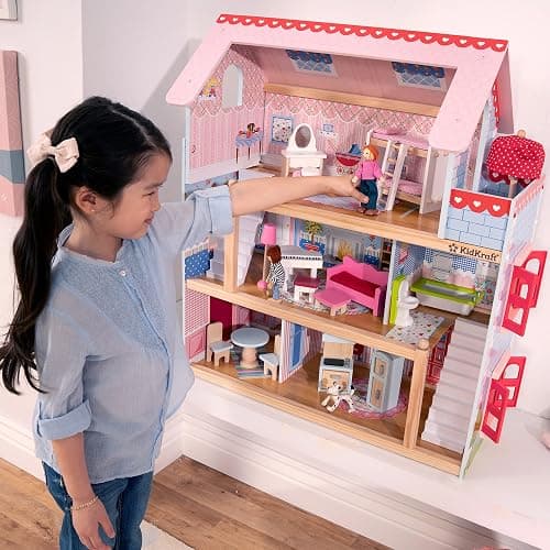 KidKraft Chelsea Doll Cottage Wooden Dollhouse with 16 Accessories, Working Shutters, for 5-Inch Dolls thumbnail 2