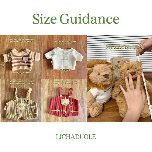 LICHADUOLE 9-12"/30cm Plush Outfit Set: Knit Sweaters + Corduroy Overalls for Medium Bartholomew Bear Doll Clothing for Fuller-Figured Teddy Bears (NO Doll) thumbnail 3