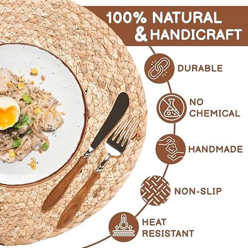 13.5” Woven Placemats, Round Rattan Placemats Set of 6, Natural Wicker Chargers for Dinner Plates, Heat Resistant, Easy to Clean, and Non-Slip – Elegant and Practical Addition to Your Dining Table thumbnail 5