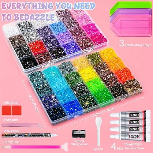 70000Pcs 48 Colors Bedazzling Kit 2 Boxes with Rhinestones, 3mm Resin Flatback Rhinestones with 4 Pcs B7000 Jewelry Glue & Tools, Diamond Art All-in-One Bedazzling Kit for DIY Arts & Crafts Gifts thumbnail 4