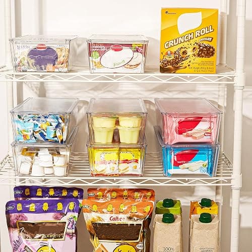 Vtopmart 4pcs Clear Organizers and Storage Bins with Lids, Stackable Plastic Storage Containers with Handles for Fridge, Freezer, Pantry, Cabinet, Kitchen Organization thumbnail 7