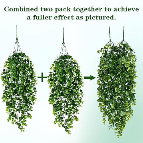 Waipfaru 4Pcs Fake Hanging Plants 2.7ft Fake Plants Eucalyptus Leaves UV Resistant Fake Vines Ivy Artificial Plants Outdoor Faux Plants Indoor Bedroom Living Room Boho Wall Porch Shelf Decor thumbnail 5