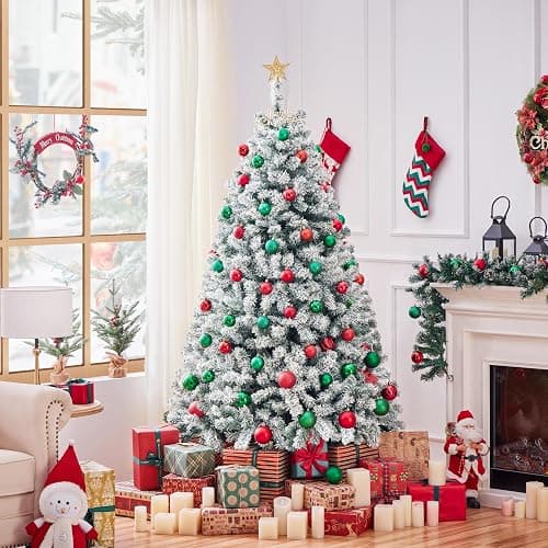 Yaheetech 6ft Premium Snow Flocked Artificial Christmas Tree Hinged Pine Full Holiday Xmas Tree for Home Office Party Decoration with 820 Branch Snow Tips and Metal Stand thumbnail 2