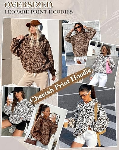 JTANIB Leopard Print Hoodie for Women Oversized Cheetah Print Hoodie 2000s Y2K Fleece Sweatshirt Pullover Long Sleeve Pocket thumbnail 2