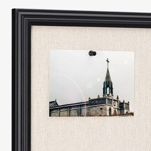 Navaris Framed Linen Bulletin Board - 17 x 23 inches Fabric Jewelry Organizer Pinboard for Wall Memory Memo Pin Board - Linen with Frame thumbnail 4