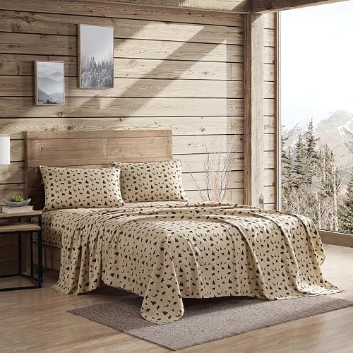 Beatrice Home Fashions Cozy Cabin 3-Piece Twin Microfiber Bedding Sheet Set with Deep Pockets Rustic Patchwork Plaid Deer, Brown Tan Green thumbnail 2