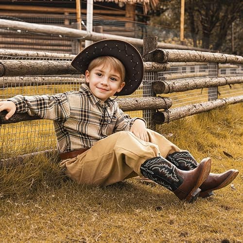Parrosoo Kids Cowboy Boots for Boys Girls Western Riding Shoes Square Toe Wide Calf Hunting Walking Adventure Toddler Little Big Kid thumbnail 7