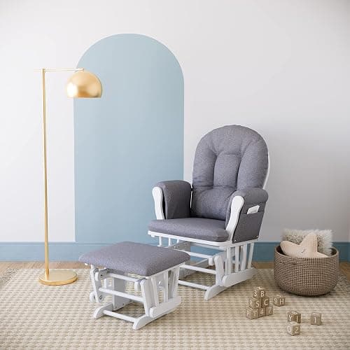 Storkcraft Hoop Custom Glider and Ottoman, White/Slate Gray Swirl thumbnail 2