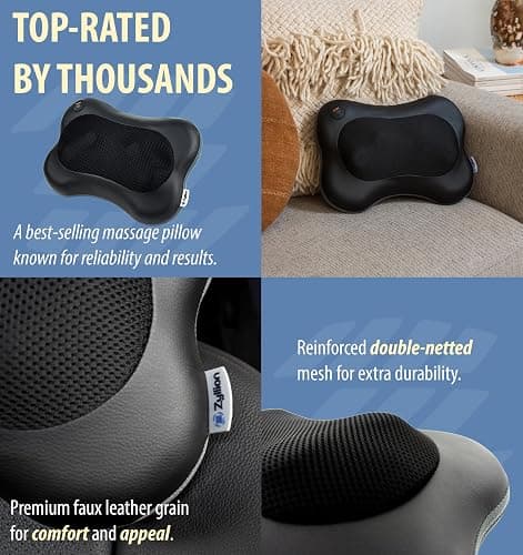 Zyllion Shiatsu Back and Neck Massager with Heat - 3D Electric Kneading Deep Tissue Massage Pillow for Muscle Pain Relief, Black, ZMA-13 thumbnail 8