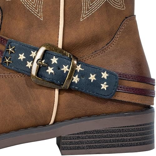 J's.o.l.e Women's Fashion Wide Square Toe Western Cowgirl Cowboy Boots Mid Calf Brown thumbnail 2