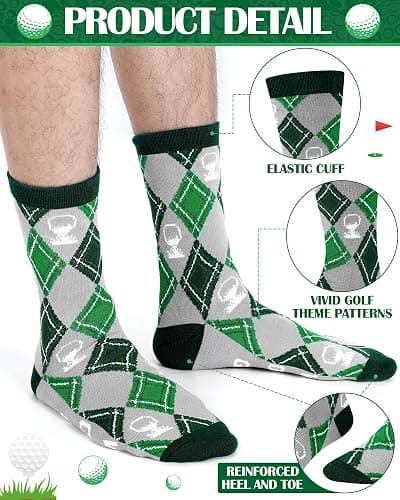 ShinyMatch 12 Pair Men's Golf Socks Bulk Fathers Day Gift Novelty Text Design Funny Golf dad Birthday Gift for Men Size 10-13 for Sport Male Lovers thumbnail 5
