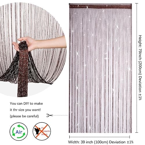 Hysenm 2 Pack 39 x 79 Inch Beaded Curtain String Door Curtains, Hippie Room Decor Closet Beaded Curtains for Doorway, Room Divider Privacy Decor, Boho Home Decoration for Bedroom, Party, Brown thumbnail 2