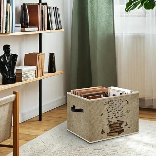 WNAGT Vintage Butterfly Book Foldable Storage Bins Box with Handles, Inspirational Bookish Collapsible Organizer Basket for Reading Room Nook Corner Library Home Clothes Books thumbnail 5